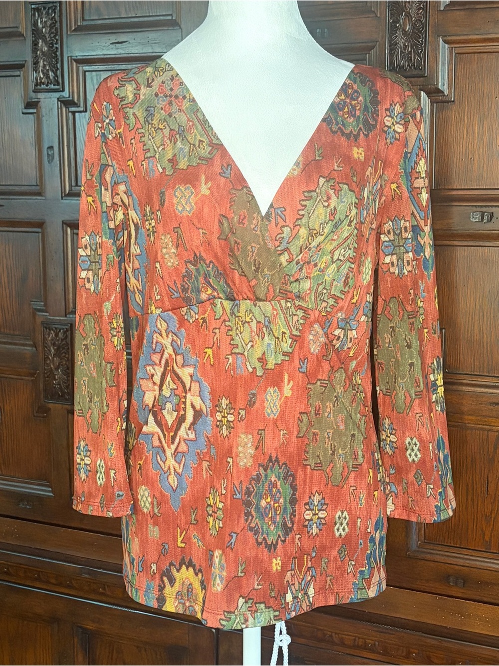 Chaps NWT Rust Floral-Print V-Neck Tunic Top Size XL